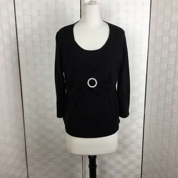 RQT Sweaters - RQT black sweater w/silver rhinestone pin, Size M